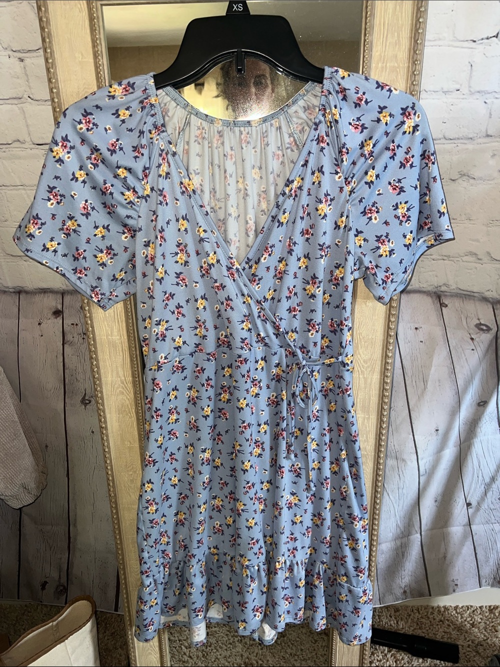 Light Blue Floral Wrap Dress